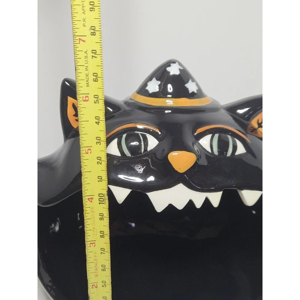 Ashland Halloween Black Cat Ceramic Candy Dish Starry Wizard Hat Vintage Style